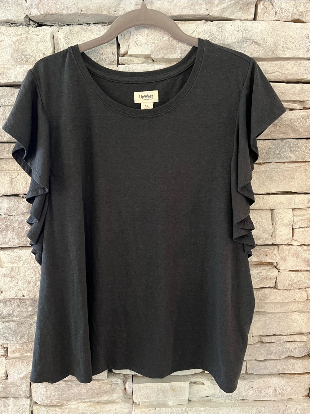 UpWest Dark Grey Ruffle Sleeve Tee -Women's Top XL NWT